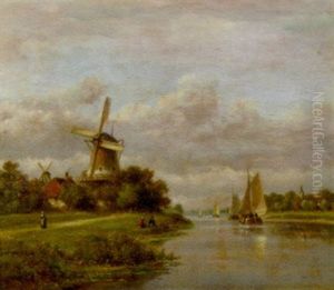 A Summer Landscape With Vessels On A River