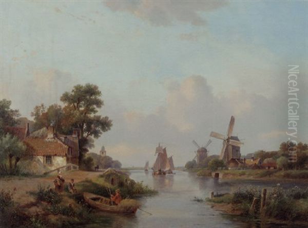 An Extensive River Landscape With Windmills And Sailingvessels - view 1