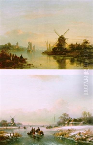 A Summer Landscape With Sailing Vessels By A Mill - view 1