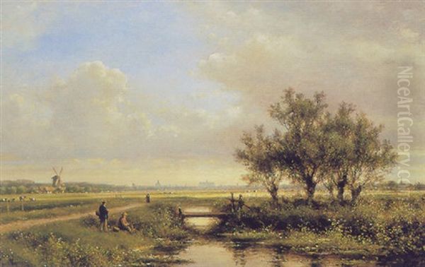 Anglers In A Summer Landscape Near Haarlem - view 1