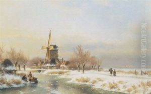 A Mill In A Winter Landscape by Lodewijk Johannes Kleijn