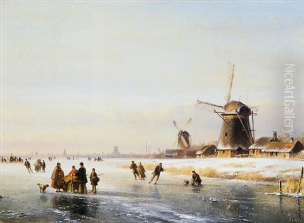 Winterlandschap Met Rechts Een Molen - view 1