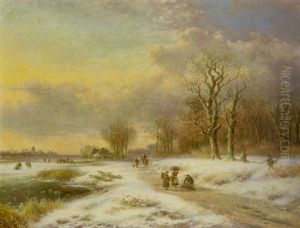 Hollandische Winterlandschaft Mit Reisigsammlern Und Schlittschuhlaufern