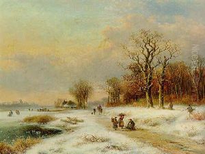 Winter: Kindling Gatherers On A Wooden Path Winter: Kindling Gatherers On A Wooden Path