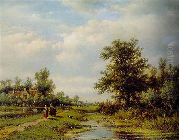 Peasants On A Sandy Track Along A Ditch In Summer - view 1