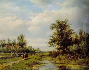 Peasants On A Sandy Track Along A Ditch In Summer