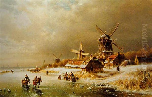 A Winter Landscape With Skaters Near A Mill - view 1