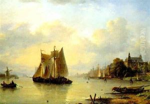 Moored Barges In A Dutch Estuary