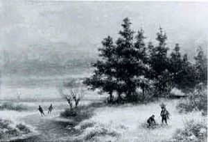 A Wooded Winter Landscape With Skaters On A Frozen Waterway, Wood Gatherers Nearby by Lodewijk Johannes Kleijn