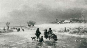 Winter Landscape With Figures Conversing On A Frozen River