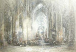 Antwerp Cathedral; An Interior Withmany Figures by Wyke Bayliss