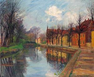 Ansicht Von Oldenburg Mit Hausern An Einem Kanal (die Huntestrase) by Julian Klein Von Diepold
