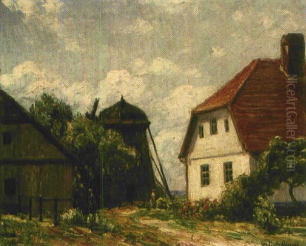 Sommerliches Gehoft An Der Kuste Mit Muhle Und Personenstaffage - view 1