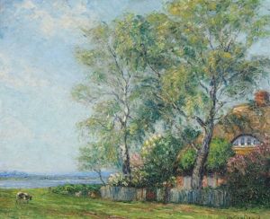 Haus In Bluhendem Garten Mit Weide Und Blick In Die Ferne Uferlandschaft by Leopold Klein von Diepold