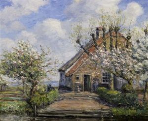 Bluhende Obstbaume Vor Einem Gehoft Am Niederrhein by Leopold Klein von Diepold
