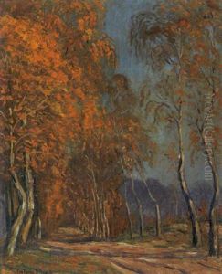 Der Konigsweg Bei Nikolassee - Birkenallee In Der Herbstonne by Leopold Klein von Diepold
