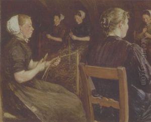 Interior Med Kvinder Der Boder Garn