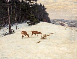 Asende Rehe Im Schnee Am Waldrand by Maximilian Klein Von Diepold