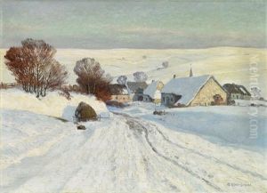 Kalter Wintertag. Blick Auf Ein Tief Verschneites Kirchdorf In Der Eifel by Maximilian Klein Von Diepold