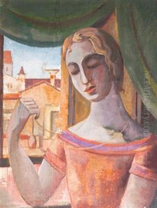 Frau Mit Amulett Am Fenster
