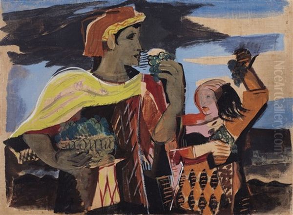 Mythological Scene. A Warrior And A Young Girl With Grapes - view 1
