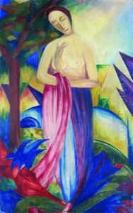 Frau In Landschaft by Fritz Klein