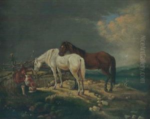 Zwei Pferde Auf Der Weide by Johann Adam Klein