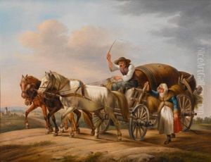 Bauernpaar Mit Dreispannigem Pferdefuhrwerk by Johann Adam Klein