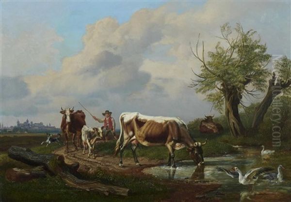 Hirte Mit Rindern Auf Dem Weg Zur Tranke - view 1