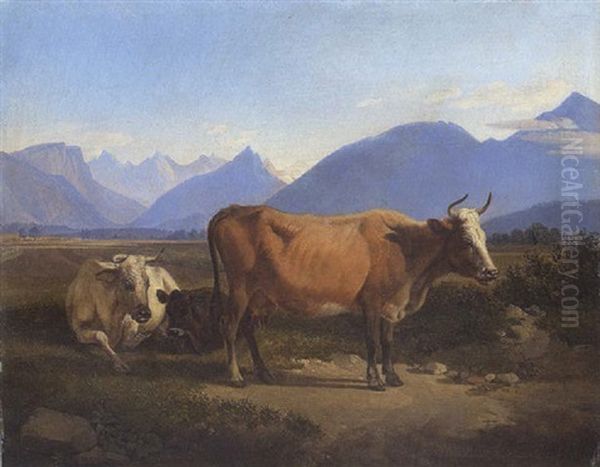 Drei Kuhe In Oberbayerischer Landschaft - view 1