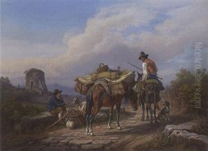 Italienischer Bauer Mit Bepacktem Pferd Auf Einem Feldweg, Im Hintergrund Turmruine by Johann Adam Klein