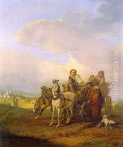 Bauerliche Familie Mit Pferdewagen Nimmt Einen Monch Zur Weiterfahrt Mit by Johann Adam Klein