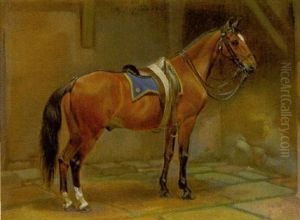 Braunes Pferd, Gesattelt Im Stall by Johann Adam Klein