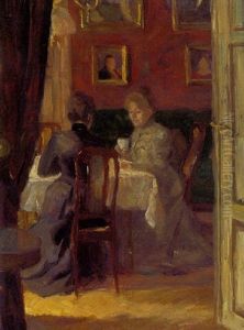Kaffeestunde - Zwei Damen Im Salon Am Tisch Kaffeestunde - Zwei Damen Im Salon Am Tisch