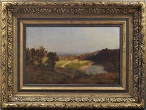 Landschaft Mit Breitem Flusstal Inmitten Bewaldeter Hugel (england?) by Wilhelm Klein