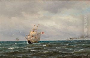 Vessels At Sea by Oskar Conrad Kleineh