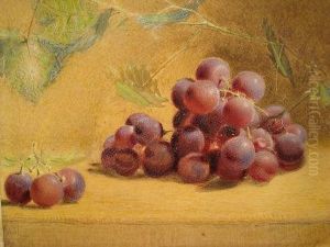 A Still Life Of Red Grapes And Vine Leaves On A Ledge thumbnail
