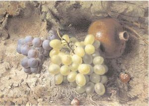 Still Life Of White And Red Grapes, A Pomegranate And Strawberries On A Mossy Bank by Frederick Thomas Baynes