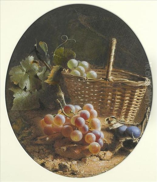 Grapeswith Wicker Basket On A Woodland Bank - view 1