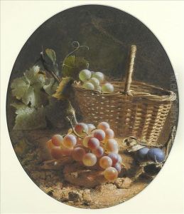 Grapeswith Wicker Basket On A Woodland Bank by Frederick Thomas Baynes