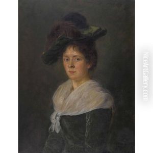 Portrat Einer Eleganten Dame Mit Federhut