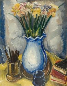 Schwertlilien In Blauer Vase