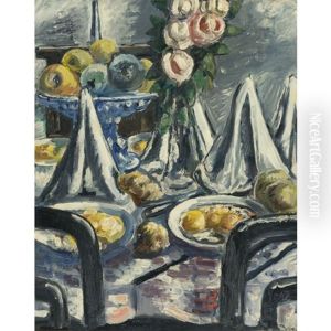 Gedeckter Tisch Mit Servietten Und Rosen (table Set With Napkins And Roses) by Paul Kleinschmidt