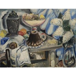 Stilleben Mit Gugelhupf Und Weissem Flieder (still Life With Cake, Fruit And White Lilacs) by Paul Kleinschmidt