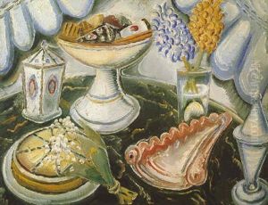 Stilleben Mit Muschel, Blumen Und Kuchen