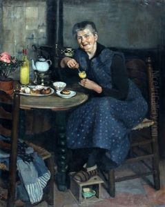 Vrouw Aan Tafel Met Advocaatje En Taartjes