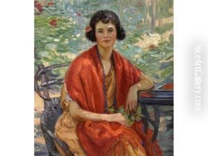 The Red Shawl (portrait Of Edee-lou Frazee) by Joseph Kleitsch