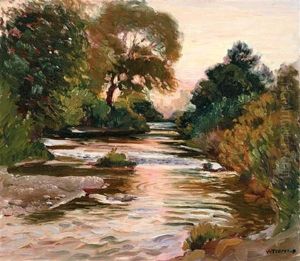 River Landscape At Sunset