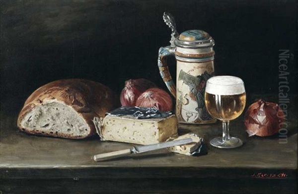 Still Life - Bread, Beer Stein, Cheese And Vegetables - view 1
