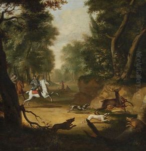 Deer Hunt With Two Huntsmen On Horseback (+ Boar Hunt With Two Beaters And Two Huntsmen On Horseback; 2 Works) by Johann Christian Klengel